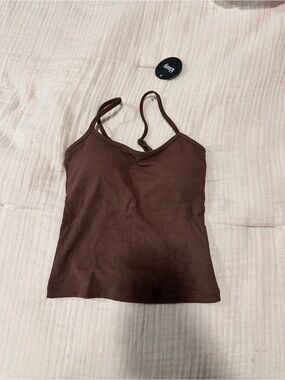 Klassy Network Brown Ribbed Spaghetti Strap Tank